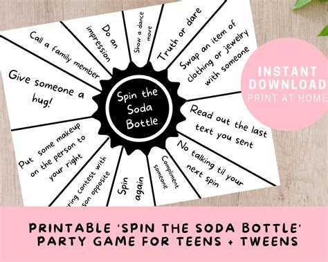 printable spin the soda bottle game for tweens and etsy