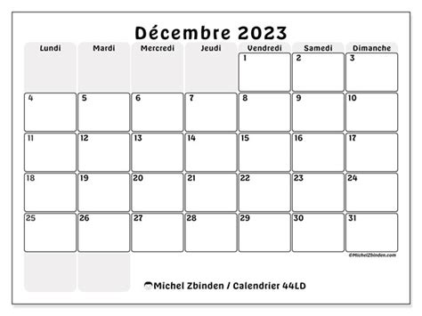 Calendrier décembre 2023 à imprimer 502LD Michel Zbinden LU