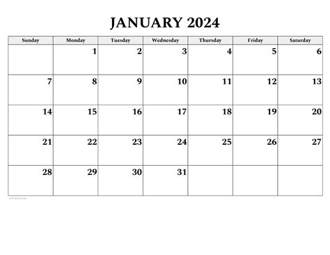 2024 January Calendar Printable Free Pdf File Downloads Free