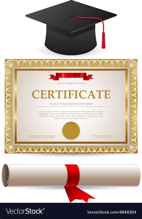 Golden Certificate Diploma And Graduation Cap Vector Image