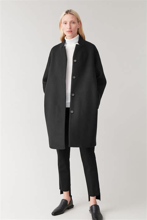 Cos Wool Coat With Stand Collar In Black Modesens