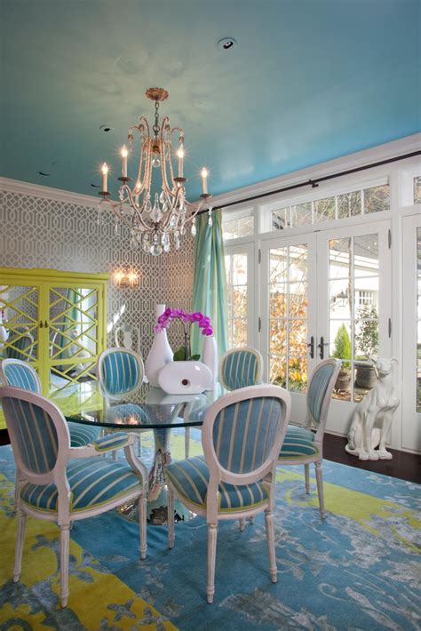 Turquoise Dining Room With Bright Yellow Accents Hgtv