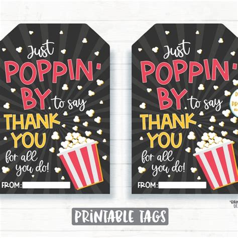 Popcorn Thank You Tags Just Poppin By To Say Thank You Etsy