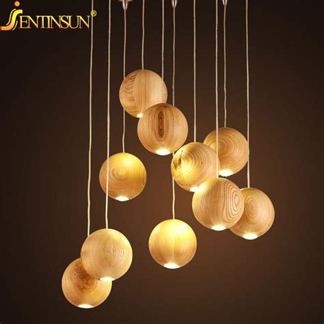 Modern Solid Wood Pendant Lamp Chinese Nordic Wooden Ball Light Fixtures Creative Minimalist