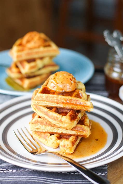 Sweet And Savory Cornbread Waffles With A Buttery Chili And Lime Syrup
