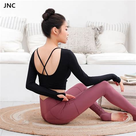 JNC Open Back Yoga Top For Women Backless Workout Yoga Shirt Cut Out Sexy Gym Crop Top Long
