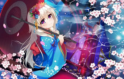 Wallpaper Girl Umbrella Anime Japanese Kimono Bishojo
