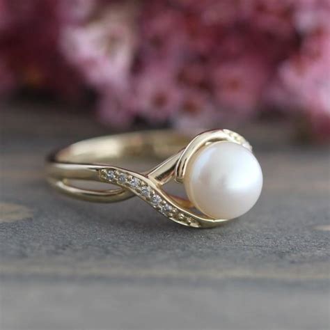 Shop now and complete your set. Pearl Engagement Ring In 10k Yellow Gold Infinity Diamond ...