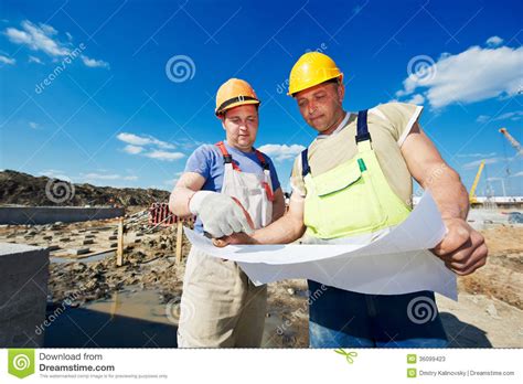 Engineers Builders At Construction Site Stock Image Image Of Plan