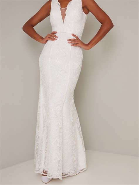 Bridal Lace Bodycon Maxi Dress In White Chi Chi London