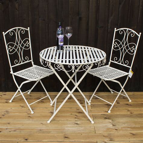 3pc Folding Bistro Set Round Metal Table And 2 Chairs Outdoor Garden