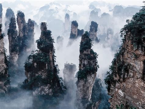 Zhangjiajie National Forest Park China Cliffs Mountains Fog