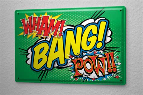 Tin Sign Nostalgic Motif Wham Bang Pow Ebay