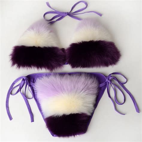 Real Fox Fur Bikini Genuine Raccoon Fur Underwear Sexy Girl Fur