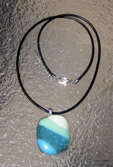 Fused Glass Necklace Ocean Beach Glass Pendant Turquoise Etsy
