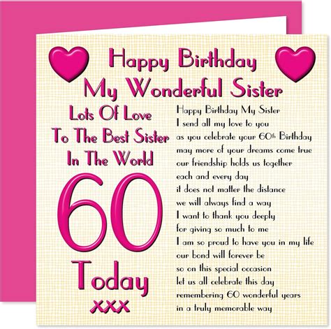 Sister 60th Happy Birthday Card Lots Of Love To The Best Sister In