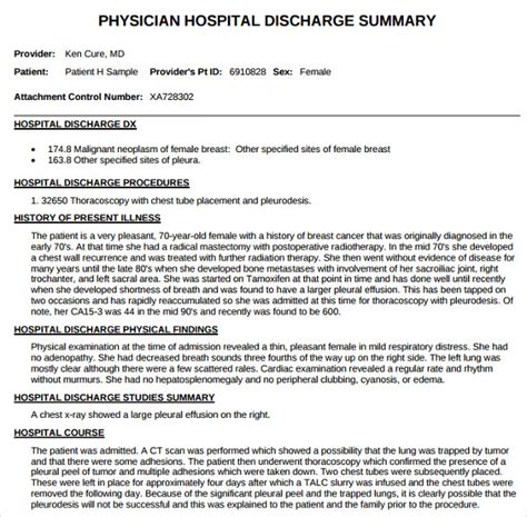 Hospital Discharge Summary Template