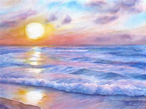 Sunset Beach Hawaii Seascape Painting By Janet Zeh