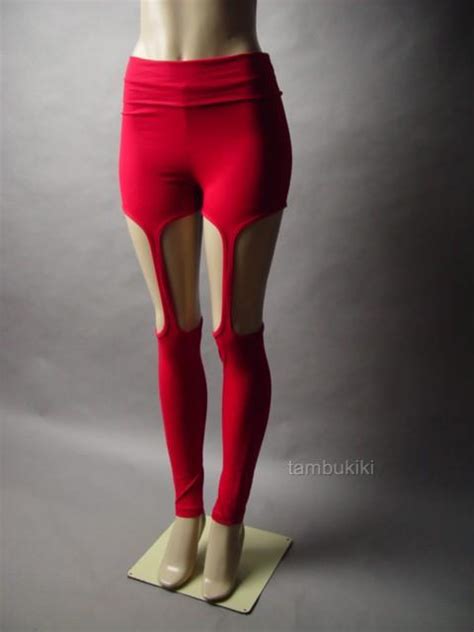 Thigh High Garter Strap Cutout Slim Stretch Cotton Red Legging 24 Mv
