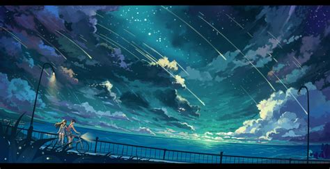 Wallpaper Anime Girls Bicycle Sky Clouds Underwater Atmosphere