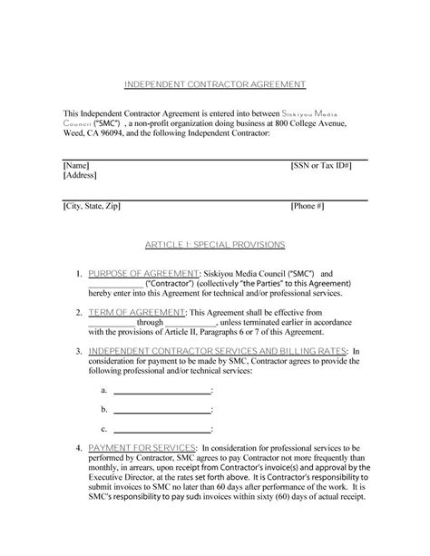 Free Printable Independent Contractor Agreement Free Printable