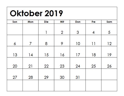 Kalender von timeanddate mit kalenderwochen und feiertagen für 2021, 2022, 2023 oder anderes jahr. Kalenderblatt Oktober 2019 Zum Ausdrucken