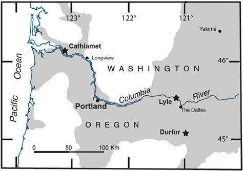 Map Of Lower Columbia River In Western Parts Of Washington And Oregon