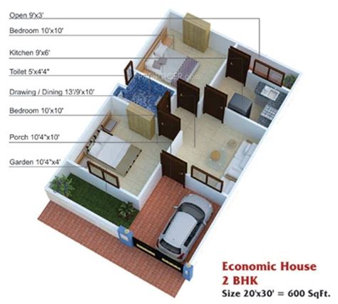 20×40 House Plan 2bhk 600 Sq Ft House Plans 2 Bedroom Apartment Plans