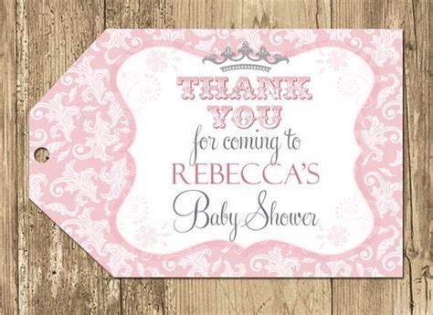 Baby shower favor tag printables from free printable baby shower tags , image source: Princess Baby Shower Favor Tag, Pink Damask Shower, Crown ...