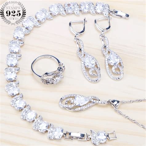 925 Sterling Silver Jewelry Sets Ladies Cz Rings Silver Bracelets Earrings For Women Wedding