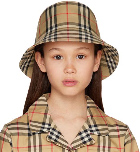 Kids Beige Vintage Check Bucket Hat By Burberry On Sale