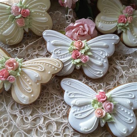 Butterfly Cookies Birthday Cookies Cookies With Roses Flower Cookies
