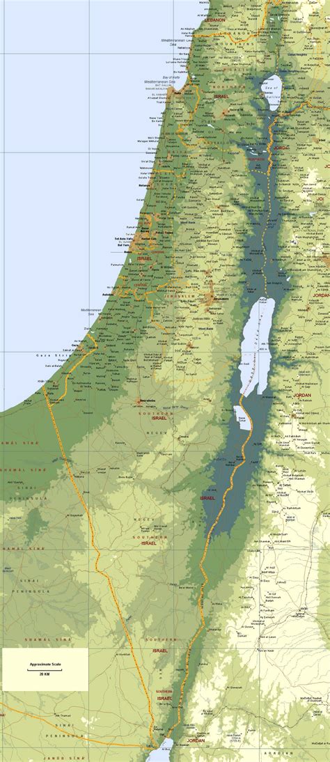 Large Elevation Map Of Israel With Roads And Cities Israel Asia