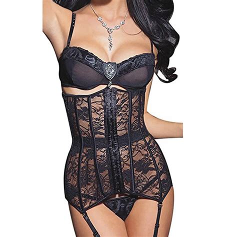 Sexy Corset Lace Up Bustier Black Lace Corselet Steampunk Corset Steel