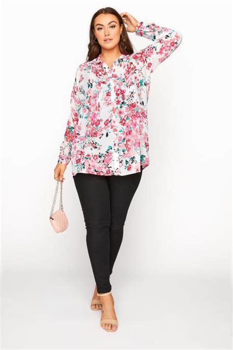 Plus Size White Floral Pintuck Blouse Yours Clothing