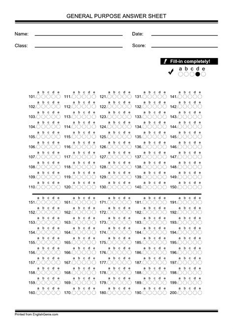 Downloadable Printable Multiple Choice Answer Sheet Pdf Resume Examples