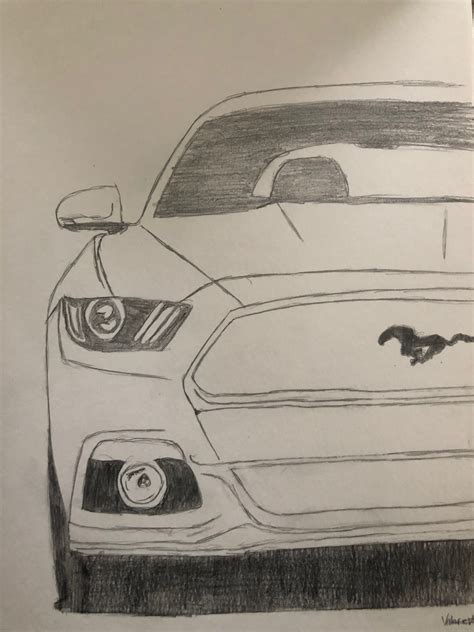 A Pencil Drawing Of A Mustang Car