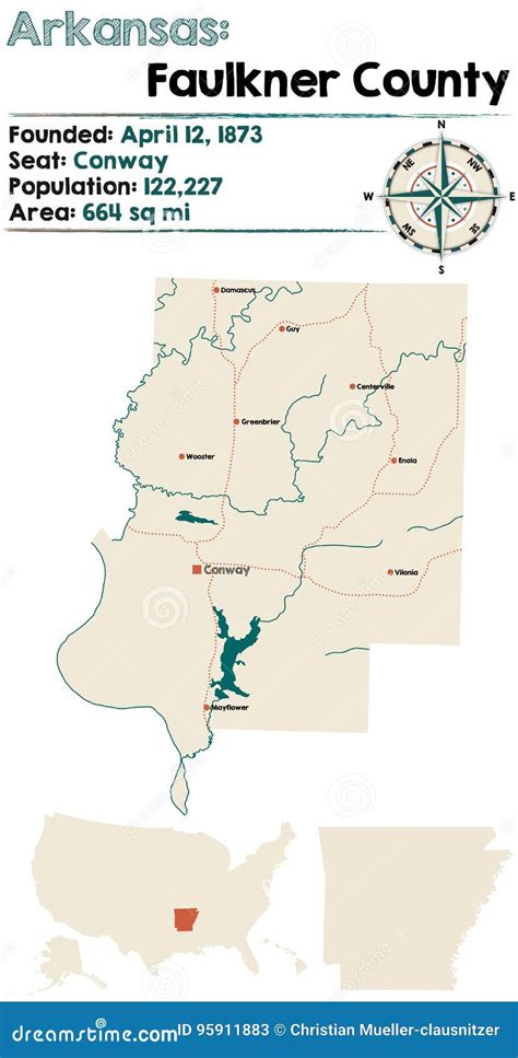 Map Of Faulkner County Arkansas Stock Vector Illustration Of