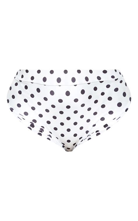 Plus White Polka Dot High Waist Bikini Bottom Prettylittlething Sa