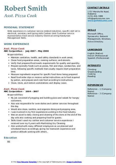 Pizza Cook Resume Samples Qwikresume