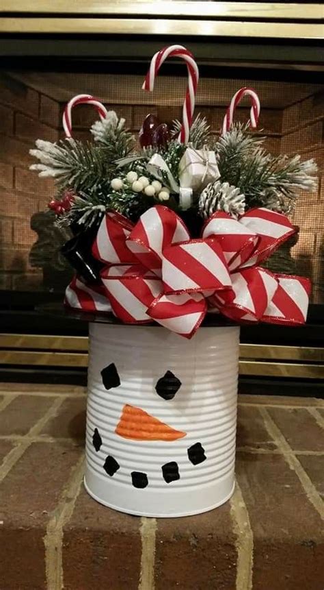 Snowman Made With Large Tin Can With Vinyl Record For Hat One Flat And