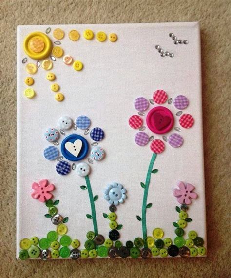 Button On Canvas Art Easy Arts And Crafts Ideas Button Crafts For