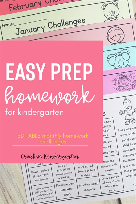Easy Prep Homework For Kindergarten Creative Kindergarten