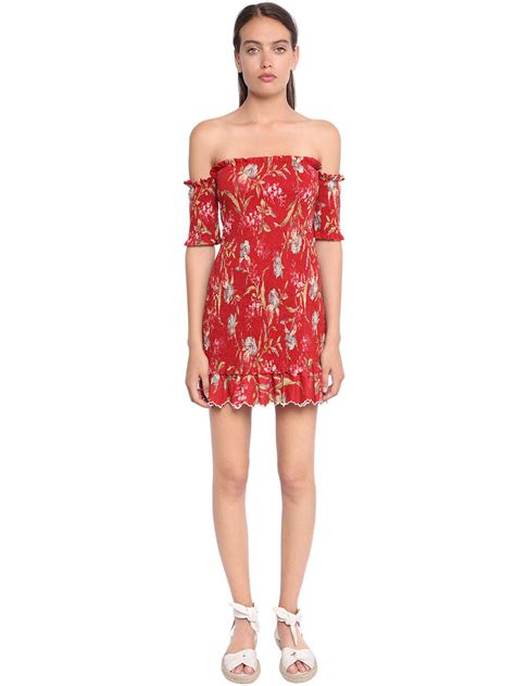 Lyst Zimmermann Floral Printed Off The Shoulder Dress In Red