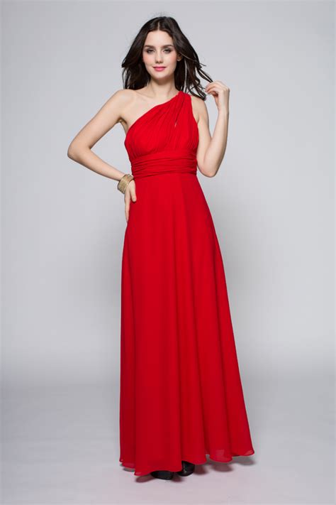 Full Length Red One Shoulder Prom Gown Evening Dress Thecelebritydresses