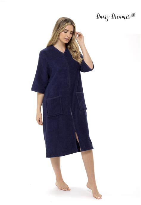 ladies terry zip through robe 100 cotton towelling dressing gown ln728 ebay