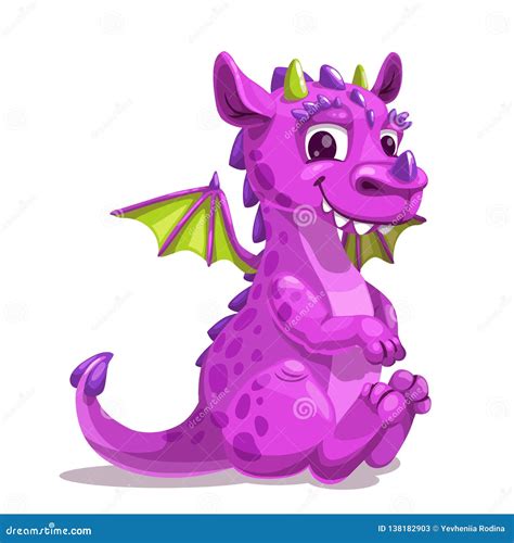 Little Cute Cartoon Purple Baby Dragon Vector Illustration Stock
