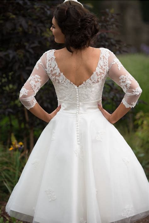 1950s White Lace Tea Length Wedding Dress