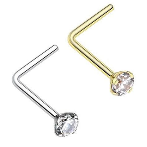 Showlove Pcs L Shape Zircon Nose Ring Studs Prong Set Surgical Steel Nose Piercing Body Jewelry