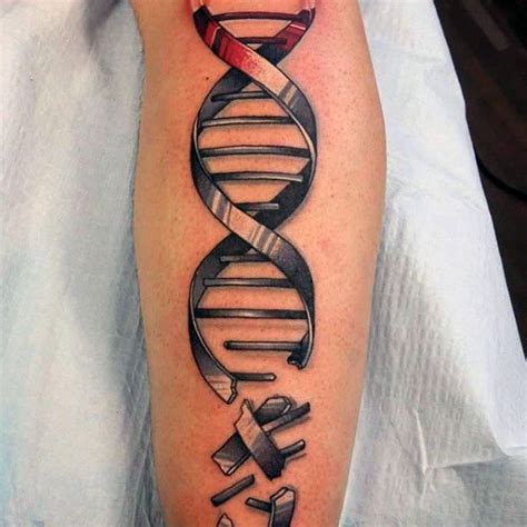 A Tattoo On The Arm Of A Man With A Double Stranded Medical Symbol
